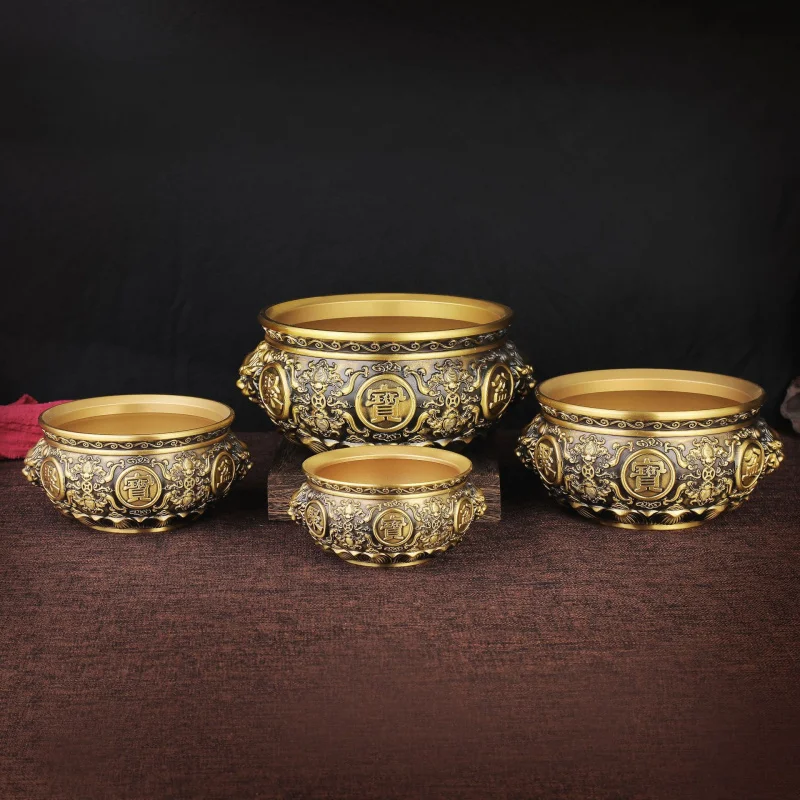 Lion Head Bowl Craft Ornament Treasure Basin Hundred Blessings Jar Incense Burner Copper Made
