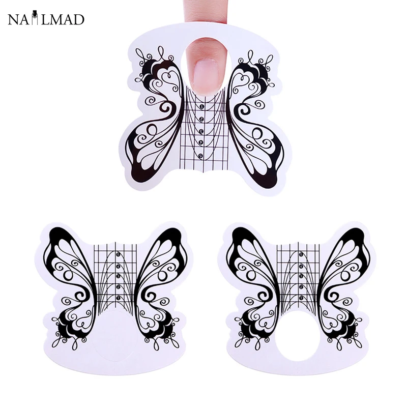 

50pcs Butterfly Shape Nail Art French Acrylic UV Gel Tips Extension Builder Form Clear Bee Fish Guide Stencil Manicure Tool