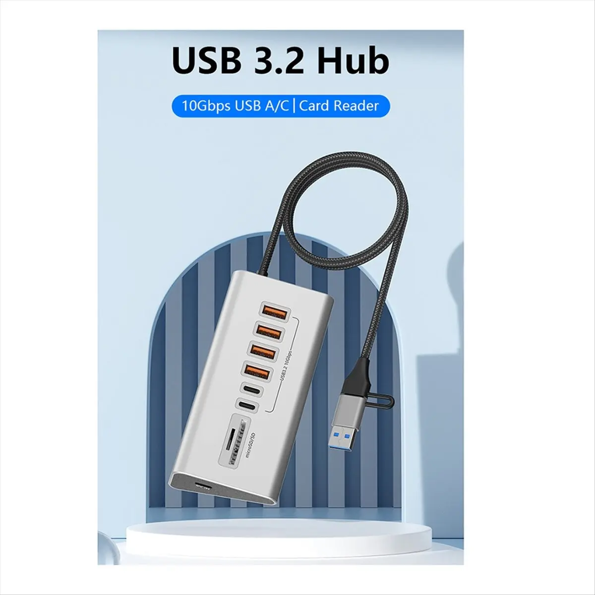 OKgood 10Gbps USB 3.2 Docking Station USB Hub Type C Splitter with Card Reader Aluminum Alloy Multi Ports Switch for PC Laptop