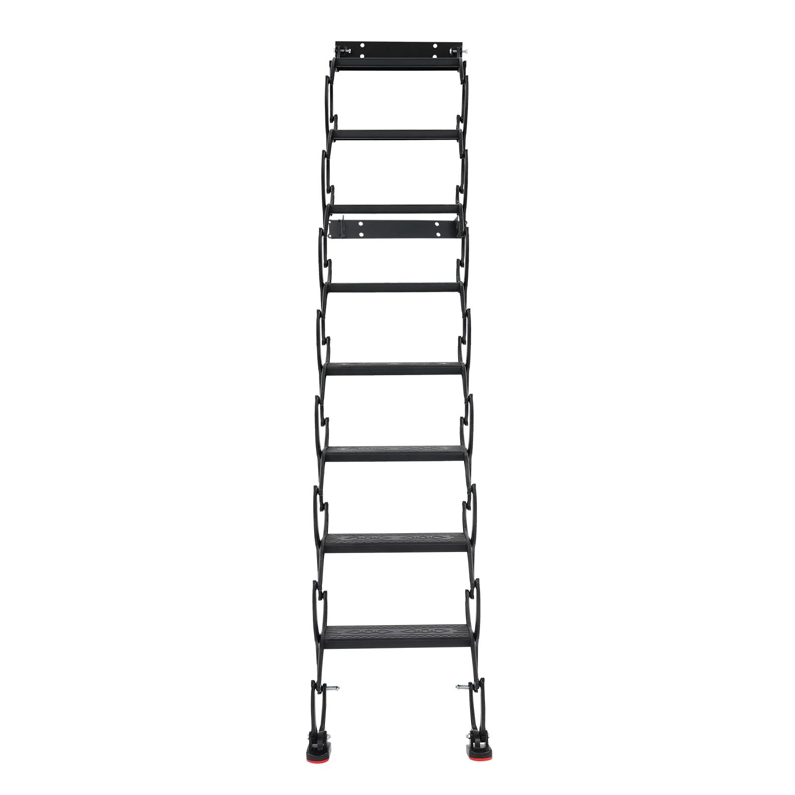 8 Steps Folding Ladder Telescoping Step Ladders Wall Mounted Climbing Stair Black/white for Home, Warehouse, Attic