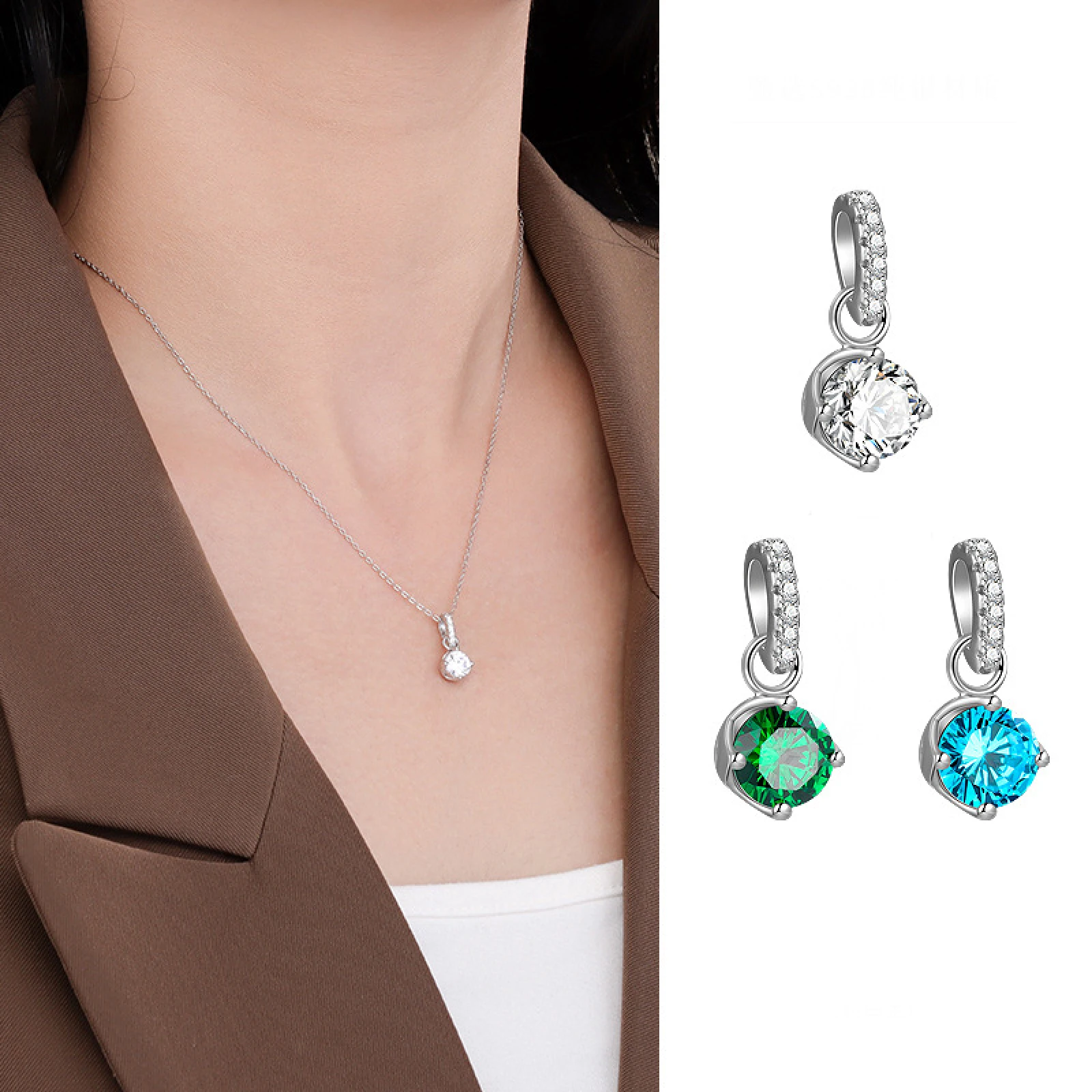 925 فضة البلاتين مطلي السماء الزرقاء زركونيا قلادة قلادة للنساء الفتيات سحر المجوهرات الفاخرة لا سلسلة
