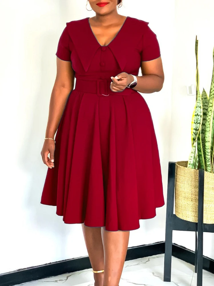 Women Long Dress Dresses A Line Vestidos High Waist Y2k Streetwear Short Sleeve Peter Pan Collar Elegant Splice Party Night