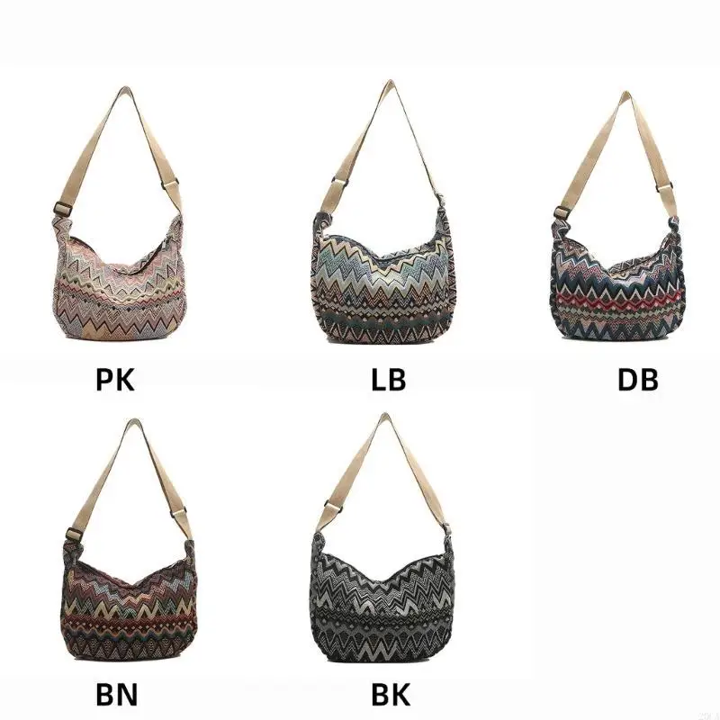 حقيبة Crossbody للنساء والبنات Canvas على الطراز البوهيمي محفظة الكتف الكتف الكبيرة للتسوق والعمل 20ca #5