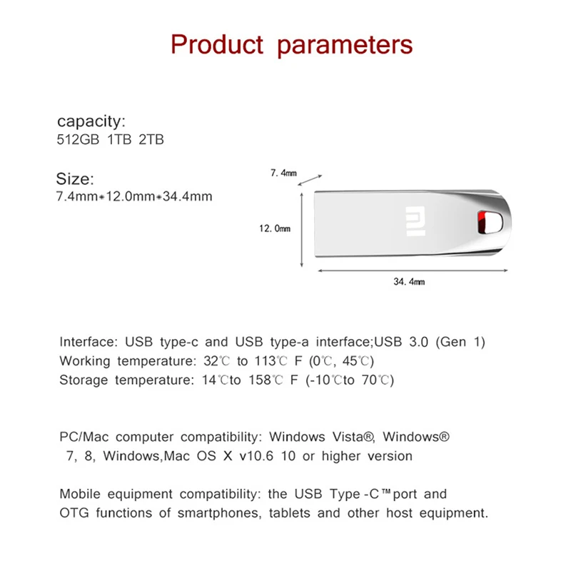 XIAOMI Metal USB Flash Drive 2TB 1TB Large Capacity Portable Pendrive USB 3.0 High-Speed File Transfer Waterproof Memory U Disk