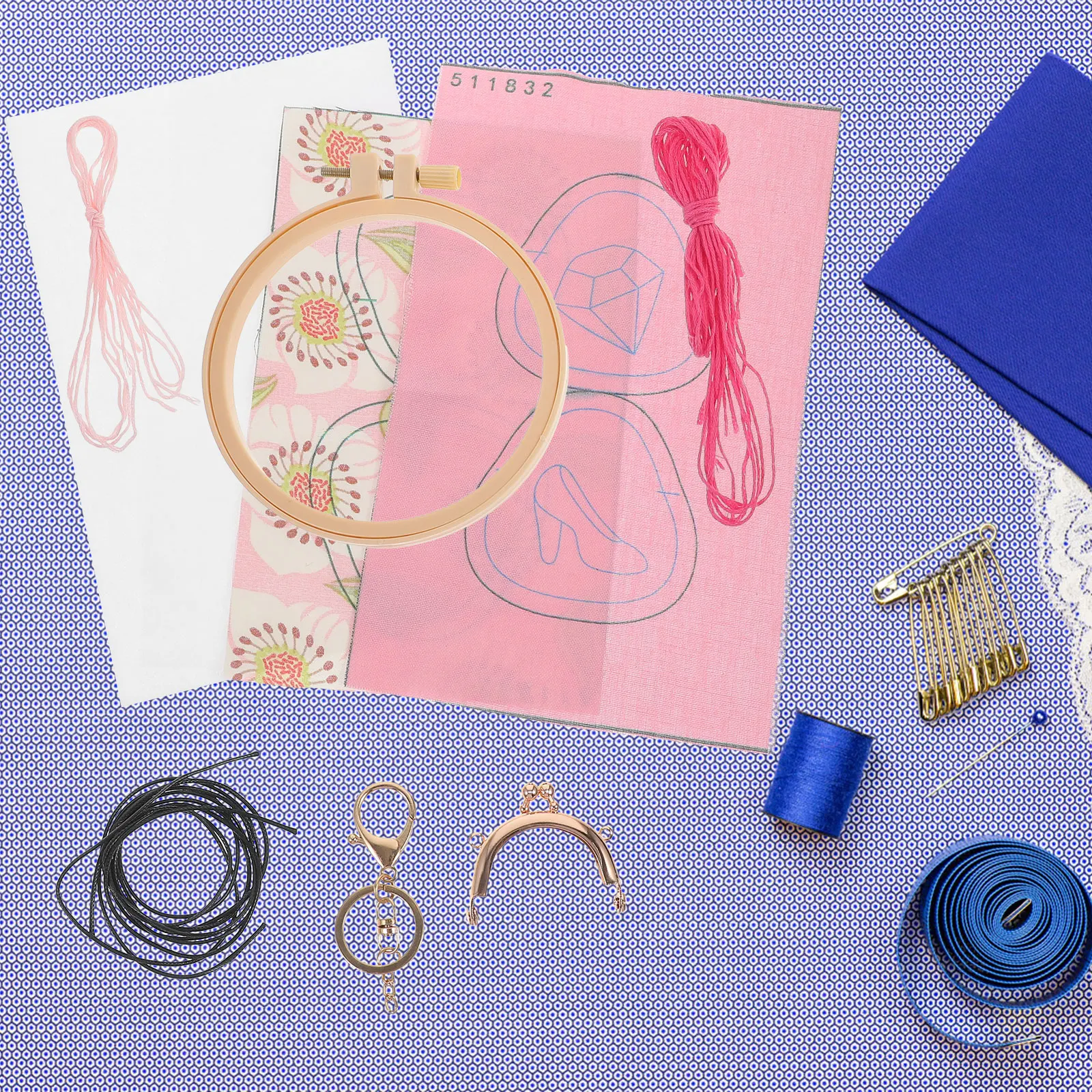 

Embroidery Kit for Beginners Girls Purses Gold Bag Material DIY Tools Purse Set Pattern Model Cloth Wool Kit Needle