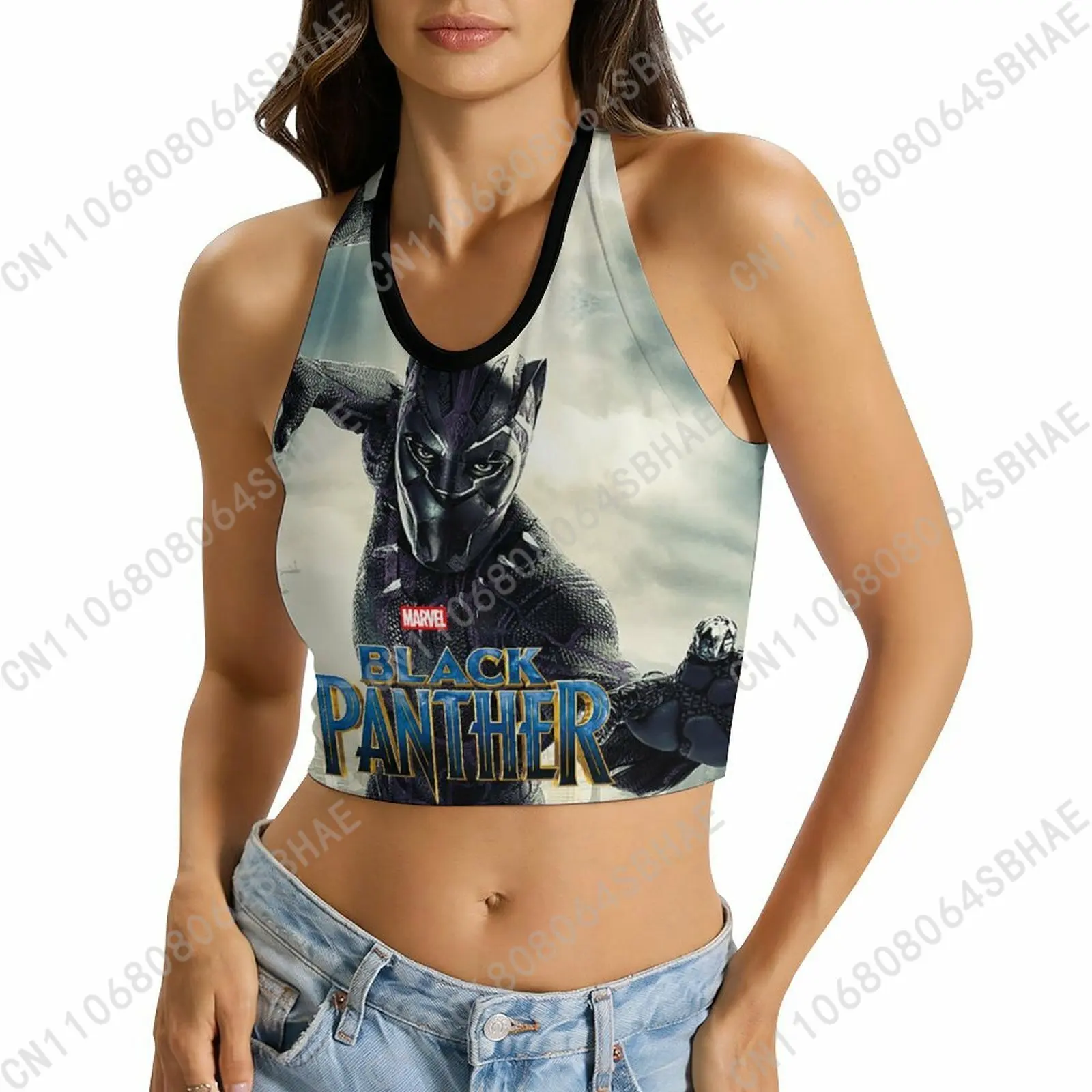 

Marvel Black Panther Custom Photo Women's Halter Top Personalized Picture Tie Back Cami Upload Your Gift Wife Girlfriend Cosplay
