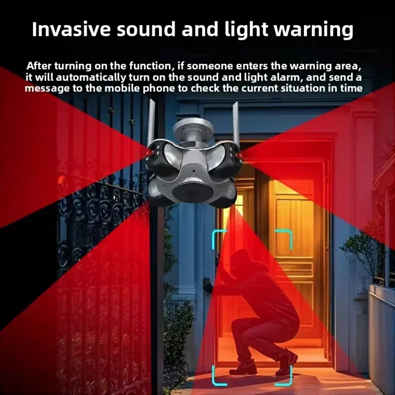 Telecamera di sicurezza WiFi a quattro schermi 10K 20MP CCTV wireless Monitoraggio automatico Smart Cam di sorveglianza PTZ a quattro obiettivi APP FFVIDEO