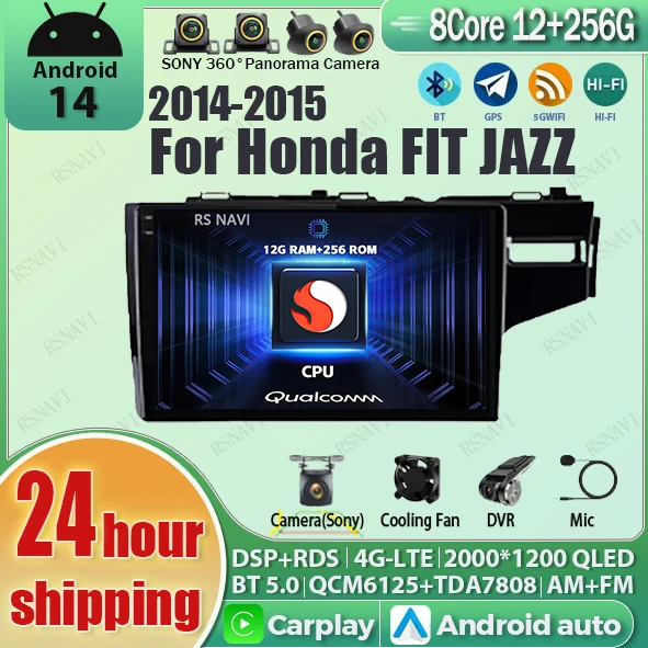 

Android 14 For Honda Jazz 3 2015-2020 Fit 3 GP GK 2013 -2020 RHD 2K QLED Stereo Car Radio Multimedia Video Player GPS 4G CarPlay