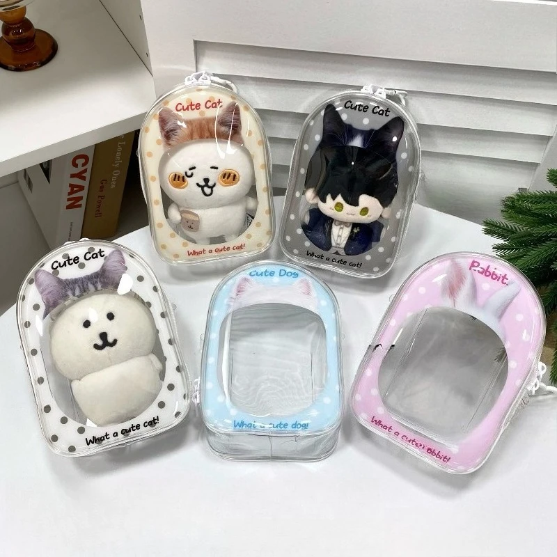 Cute Cat Ear Plush Doll Bag Animal Style Storage Bags for 13cm Anime Doll Protective Storage Case with Transparent Window New