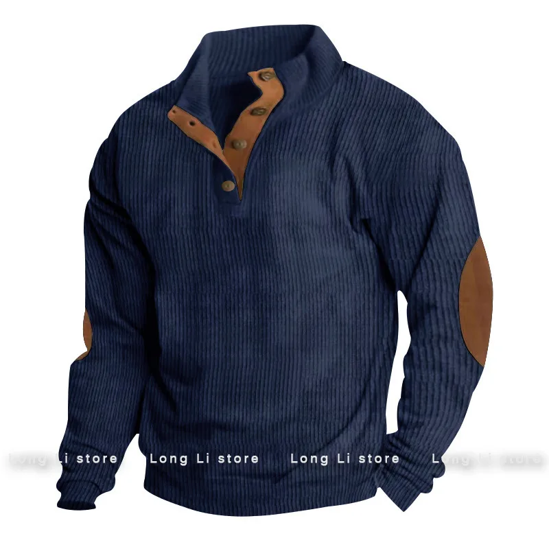 Men's Corduroy Solid Color Splicing Long Sleeve Shirt Pullover Retro Casual Large Size Men's Jacket Men's