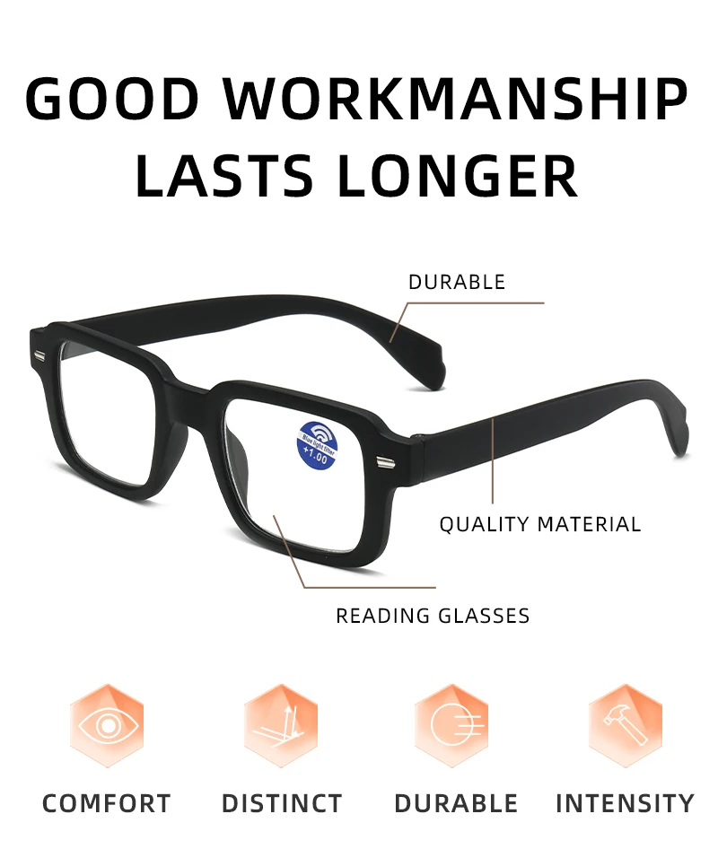 2025 Neue Brille mit quadratischem Rahmen, modische Brille, vielseitige einfache quadratische Lesebrille 315 – Detail 3