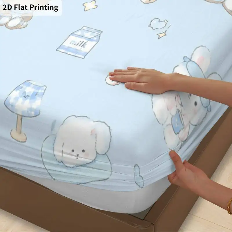 3Pcs Bearpatternblue Fitted Sheet Three Piece Set (1*Fitted Sheet + 2*Pillowcases, Coreless), Bedding Set
