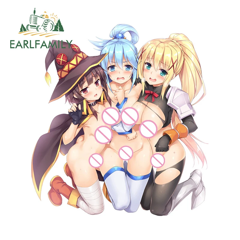 EARLFAMILY 13cm x 12cm Megumin Aqua Darkness Stickers NSFW Breasts Touch Boobs Hentai Car Accessories Scratch Proof Decals