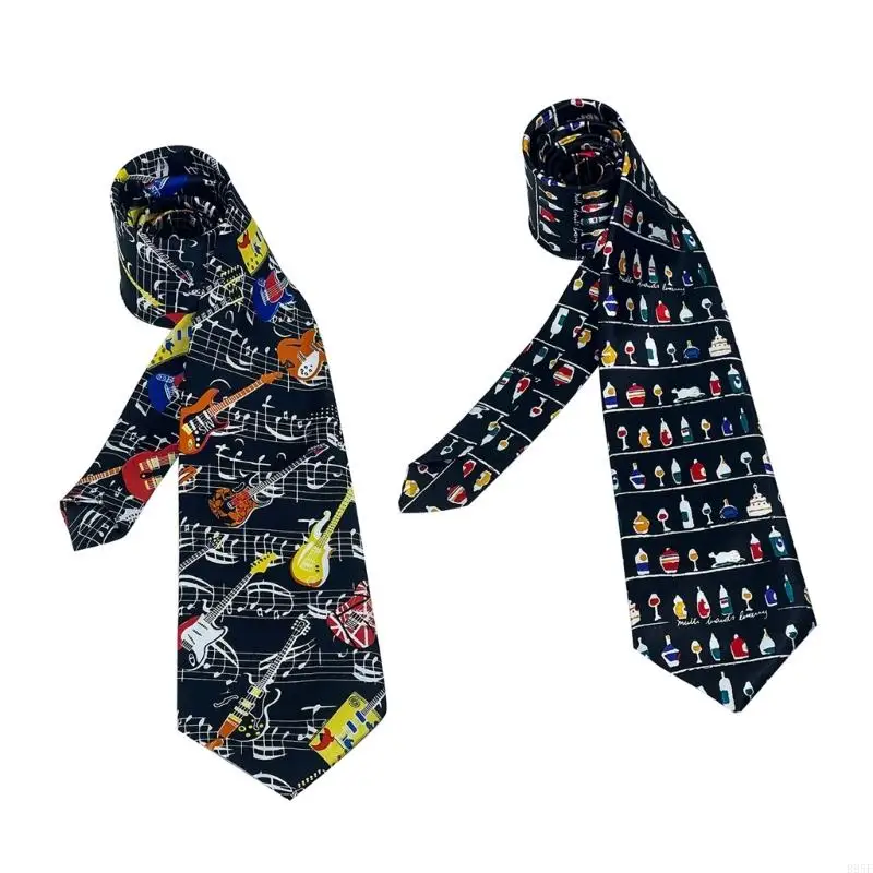 

B95F Men's Musical Instrument Wine Bottle Print Necktie For Business Casual Event