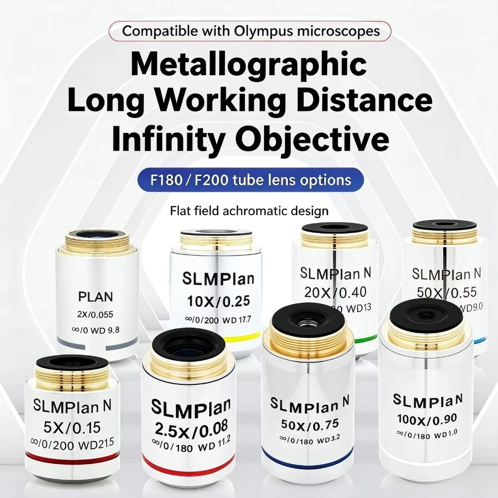 2X2.5X5X10X20X50X100X LMPlan Infinity Corrected Long Working Distance Metallurgical Microscope Objective Lens F=180mm Tube