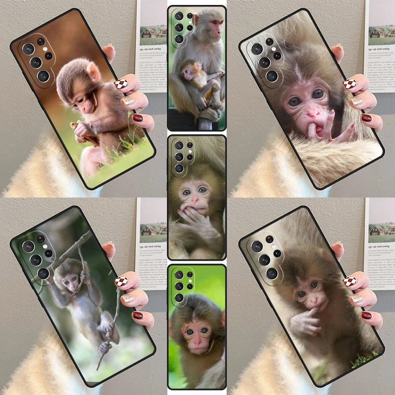 

Cute Baby Monkey Animal Phone Case For Samsung Galaxy S23 S21 S20 FE S24 S25 S22 Ultra Note 10 20 Plus Silicone Cover