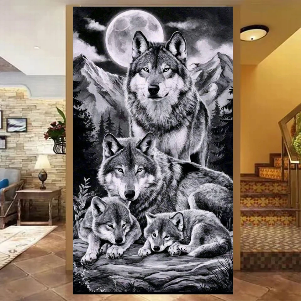 

Black White Wolves diamond painting New Large Size Full Square Round diamond art rhinestones Animals landscape Home Decor ﻿