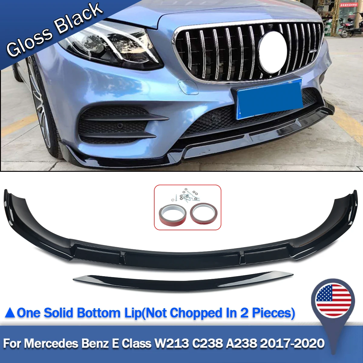 AMG Type Front Bumper Splitter for Mercedes E-Class W213 C238 E400 E43 2016-19 MagicKit Gloss Black Front Bumper Lip