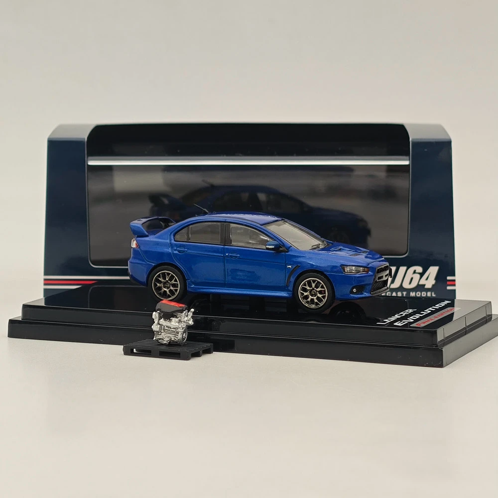 Hobby Japan-Lancer Evolution X Final Edition avec affichage du moteur, modèle de pluie, Blue Mica, collection de voitures moulées sous pression, HJ642053ABL, 1/64