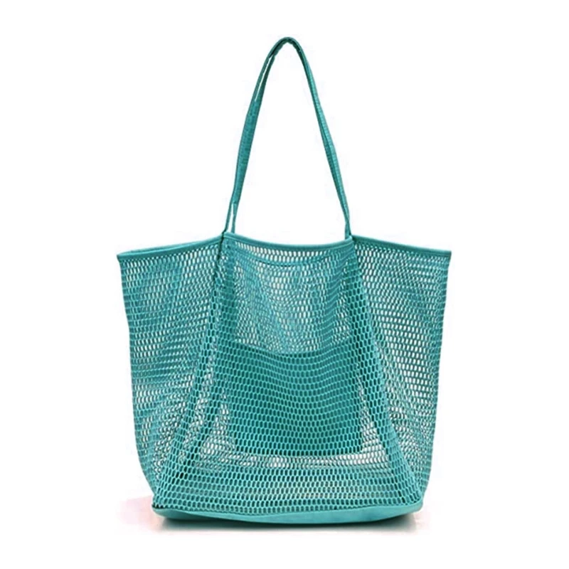 Fashion Foldable Tote Bag Mesh Beach Bag Handbag Shoulder Bag for Daily Wear E74B