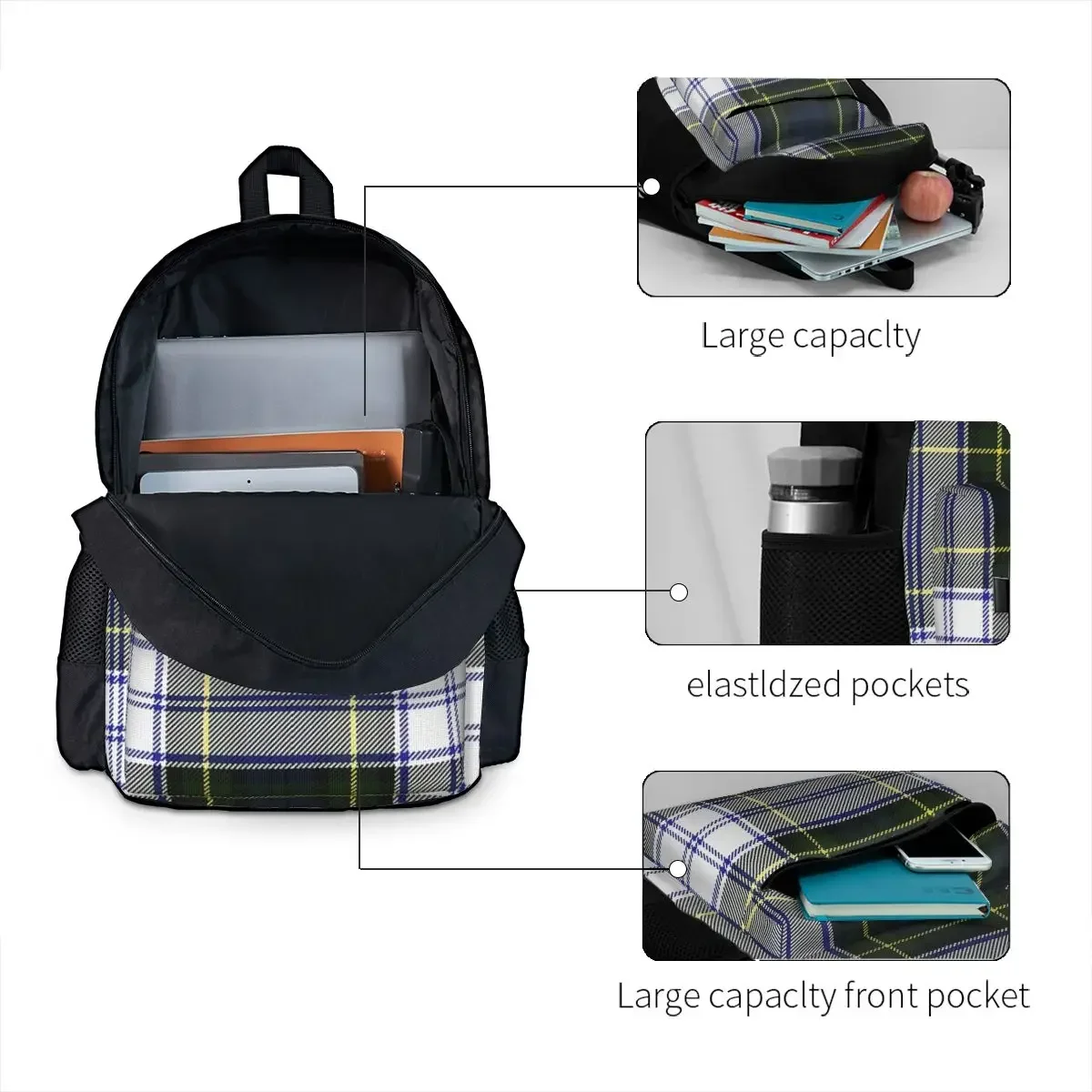 Gordon Dress Tartan Plaid Backpacks Boys Girls Bookbag Students School Bags Cartoon Kids Rucksack Travel Rucksack Shoulder Bag