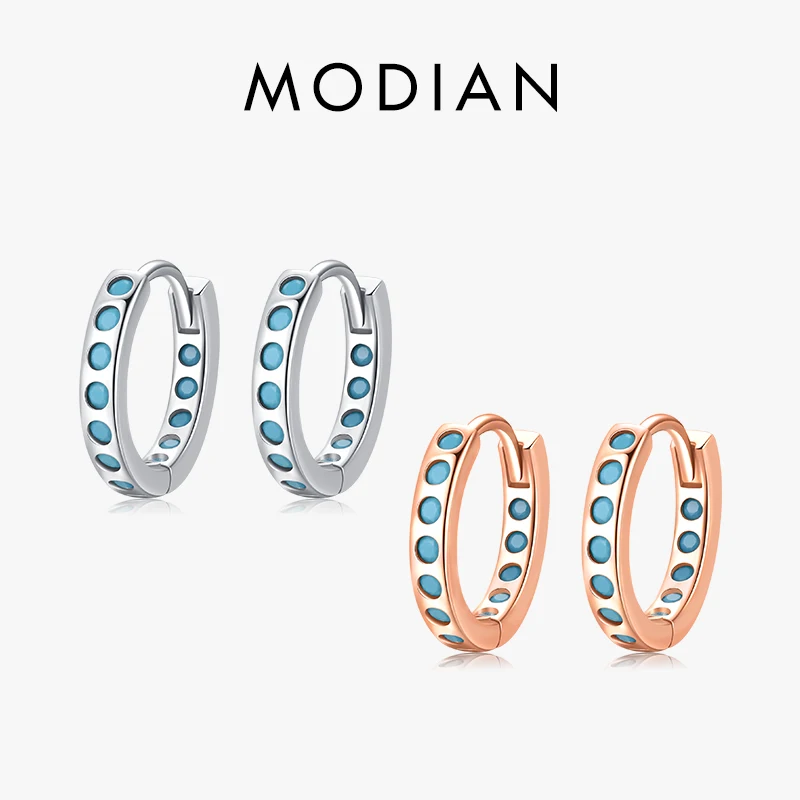 

MODIAN New Pure 925 Sterling Silver Elegant Natural Turquoise Hoop Earrings For Women Fashion Design Fine Jewelry Accessories