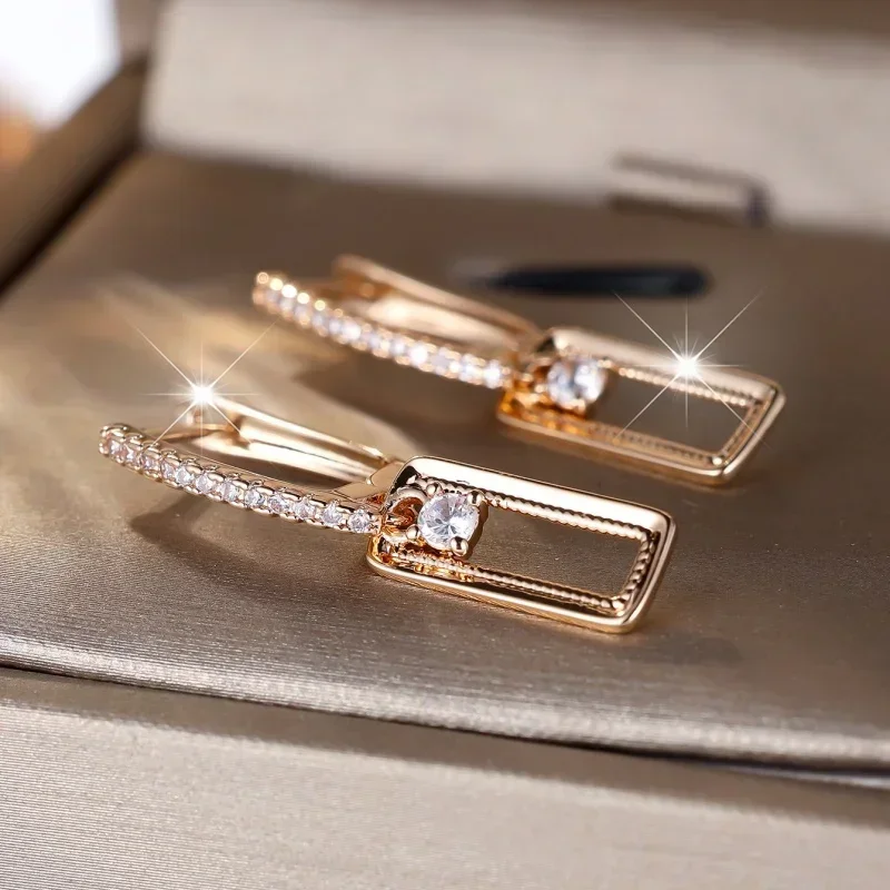 2025 New Minimally Rectangular Hollowed Out Earrings with White Zircon Inlay for Women's High-end Fashion and Versatile Jewelry