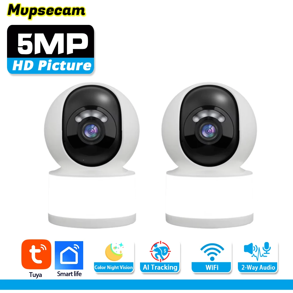

HD 5МП Tuya Smart Mini WiFi IP-камера видеонаблюдения с автоматическим отслеживанием, беспроводная, для дома, видеоняня