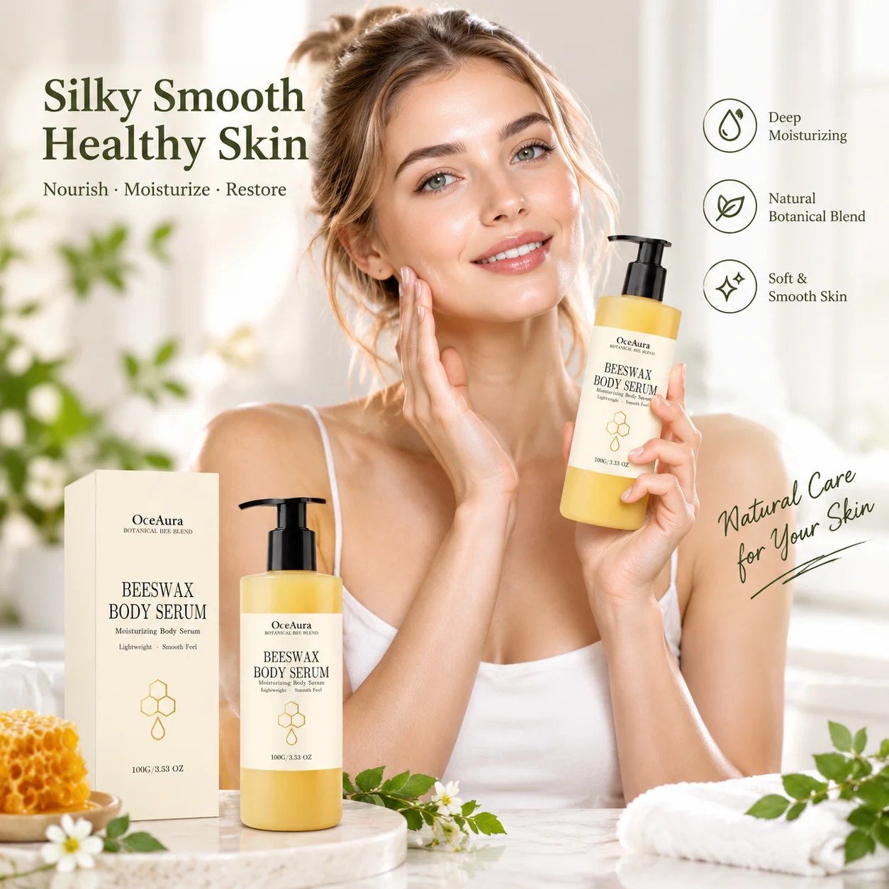 OceAura Beeswax Body Serum Deep Nourishing Boost Skin Elasticity Botanical Nourishment  for Whole Body Daily Care Beeswax Serum