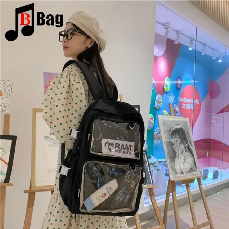 Gothic transparent ita bag light simple middle school backpack Korean version of leisure large capacity Japanese ins small fresh