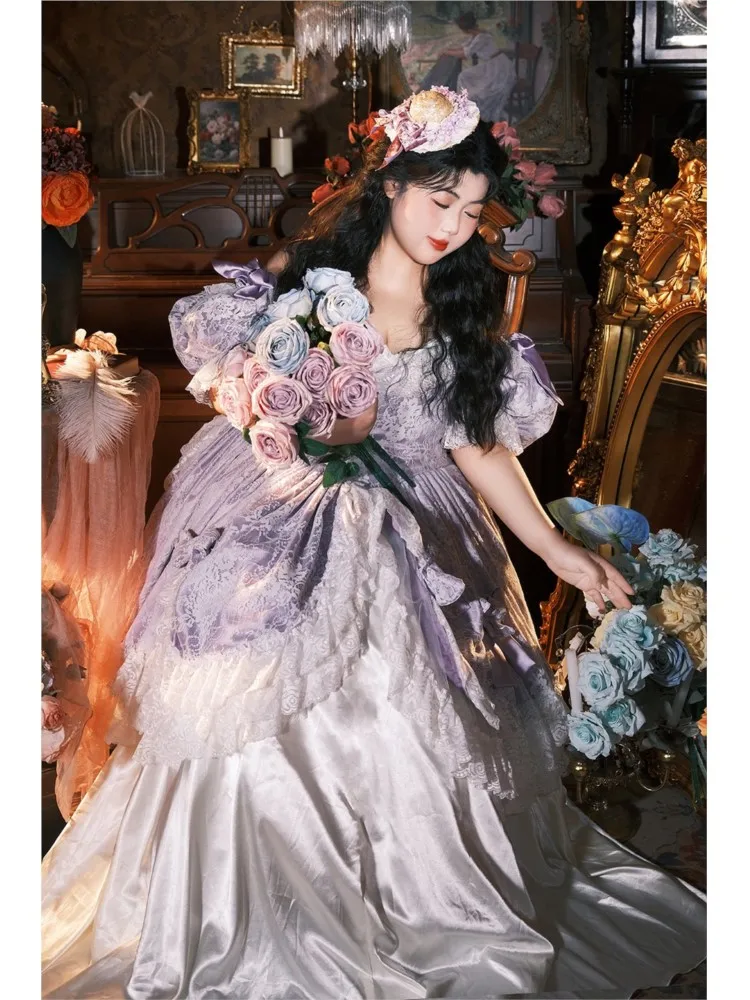 

Purple coming-of-age large-sized belt-covering photo studio birthday dress