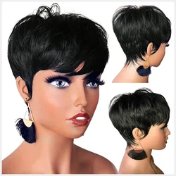 Straight Human Hair Pixie Cut Wigs for black women Full Machine Made Wigs Natural color  Bob Hair Wig Women Daily