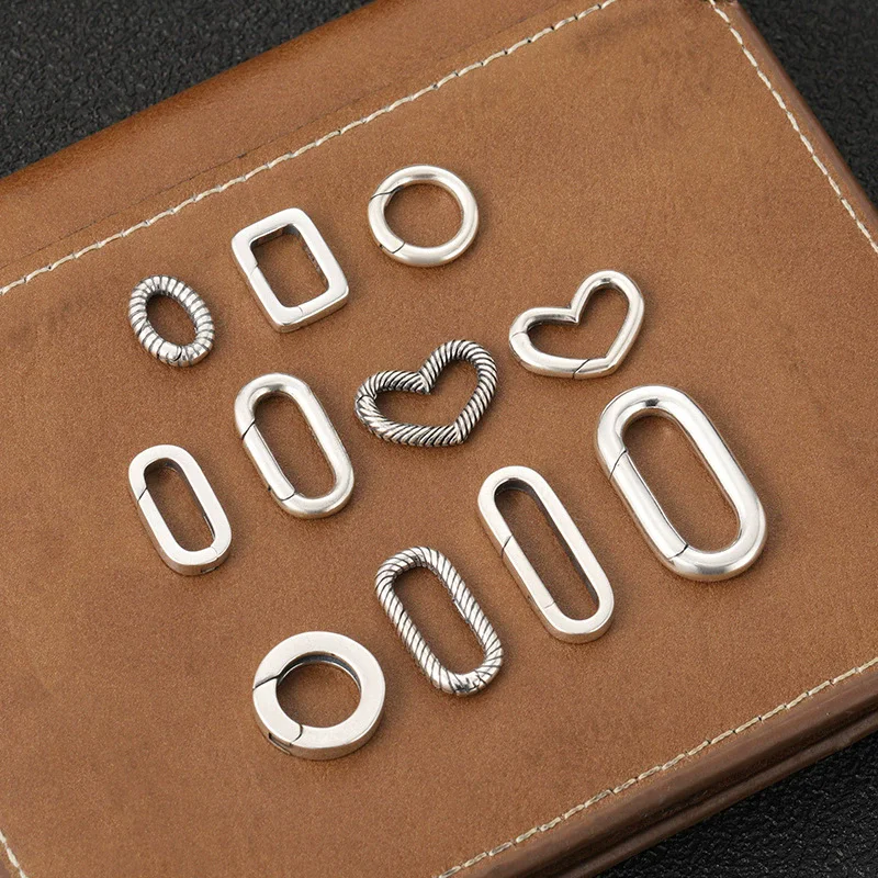 s925 sterling silver bracelet necklace connecting buckle, geometric heart-shaped handmade DIY accessory, rectangular circle