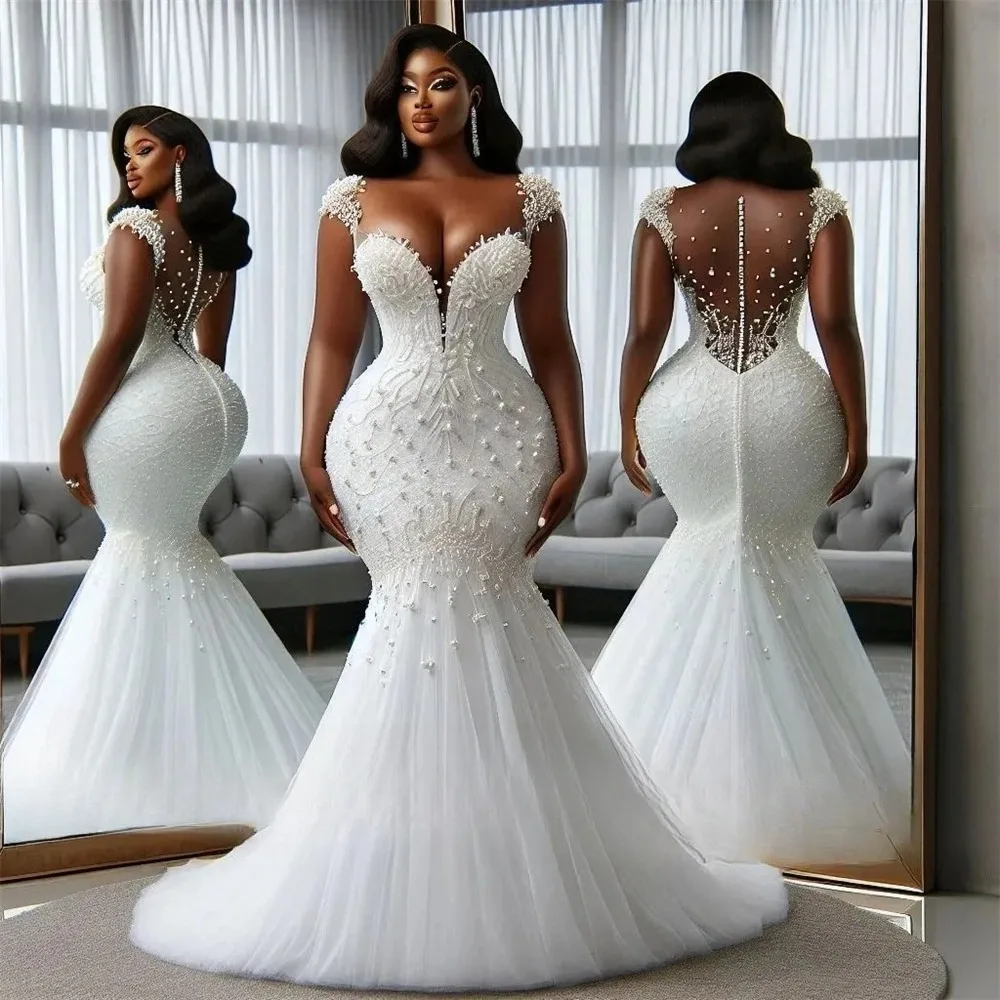 Mermaid Wedding Dresses for Bride Luxury Beadings Crystal African Bridal Dress Vestidos De Novia Customized
