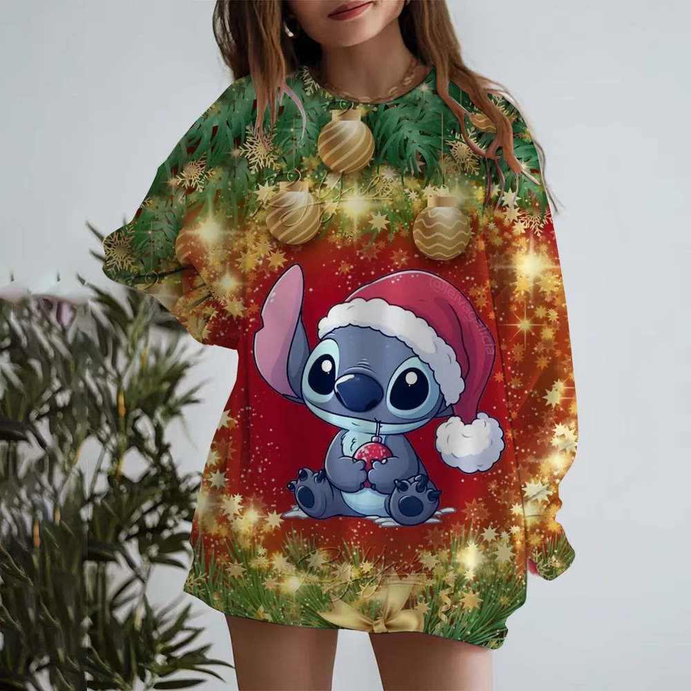 Women's Fashion Hoodie Disney Stitch print Fashion Autumn Daily Long Sleeve Christmas Loose Pullover Cartoon Boho Style Sweatsh