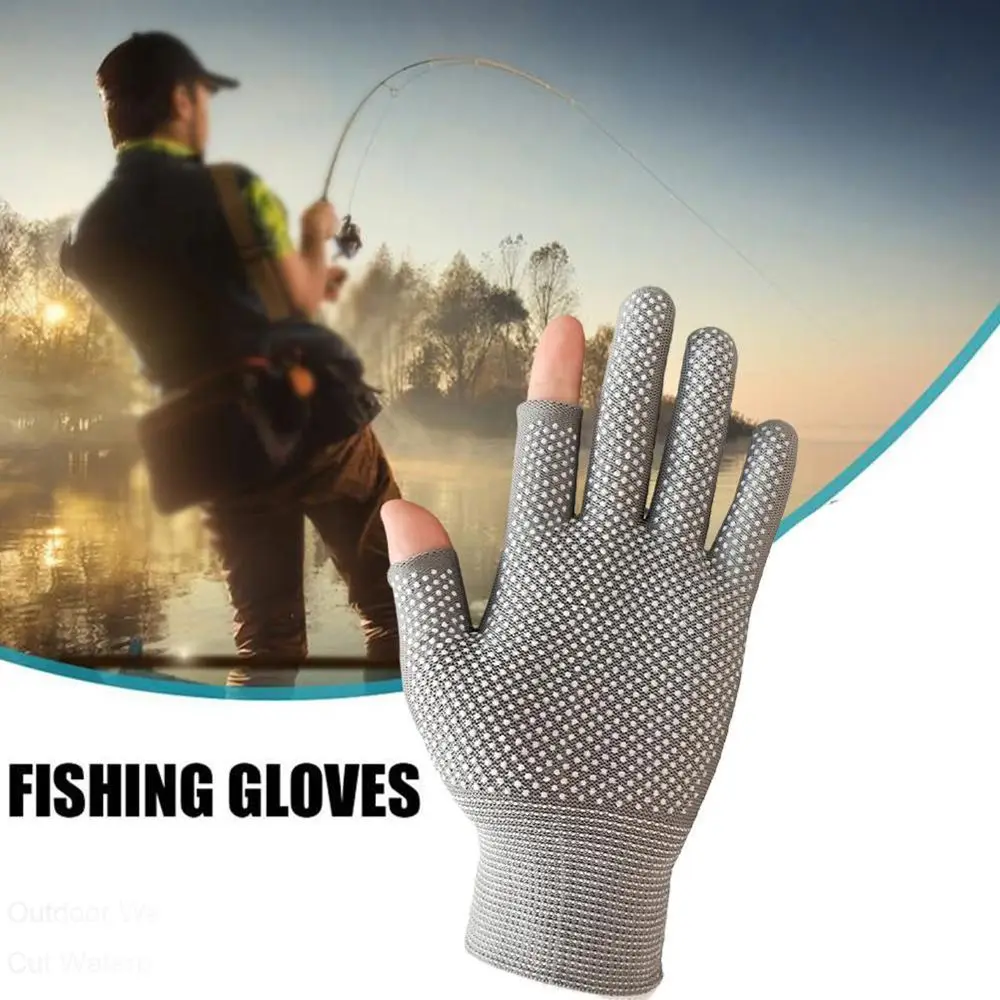 Summer Antiskid Nylon Anti-Slip Dispensing Cut Ice Cool Cycling Gloves Fishing Gloves Fishing Accessories Three Fingers Gloves