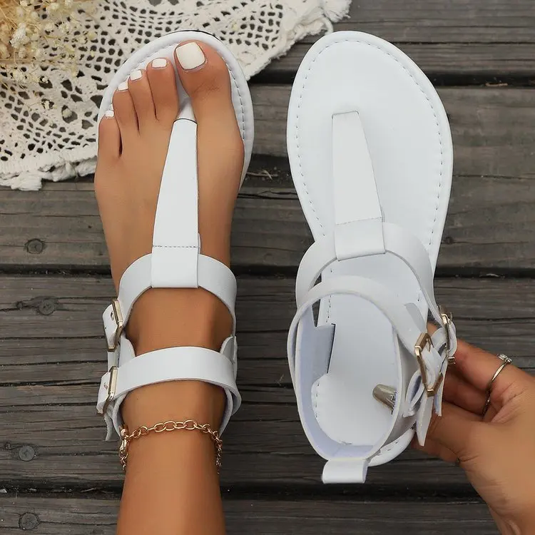 Women's gladiator thong sandals with ankle buckle strap