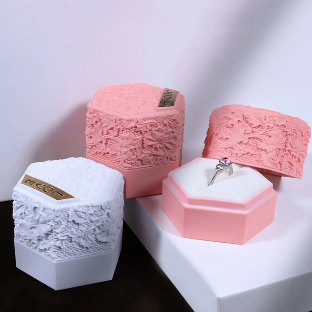 Hexagonal Jewelry Box Embossed Touch Lacquer Jewelry Box Ring Box Earrings Box Necklace Box Jewelry Gift Packing Box