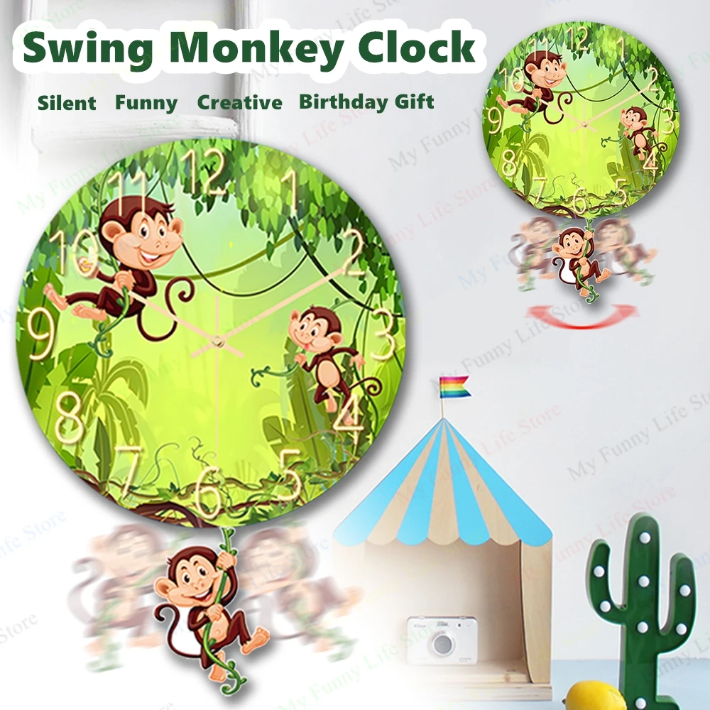 1pc Wanduhr Cartoon Affe Wand Halterung Wand Kunst Uhr PVC Rahmenlose Uhr Wanduhr Für Kinderzimmer Mechaniker stille Uhr