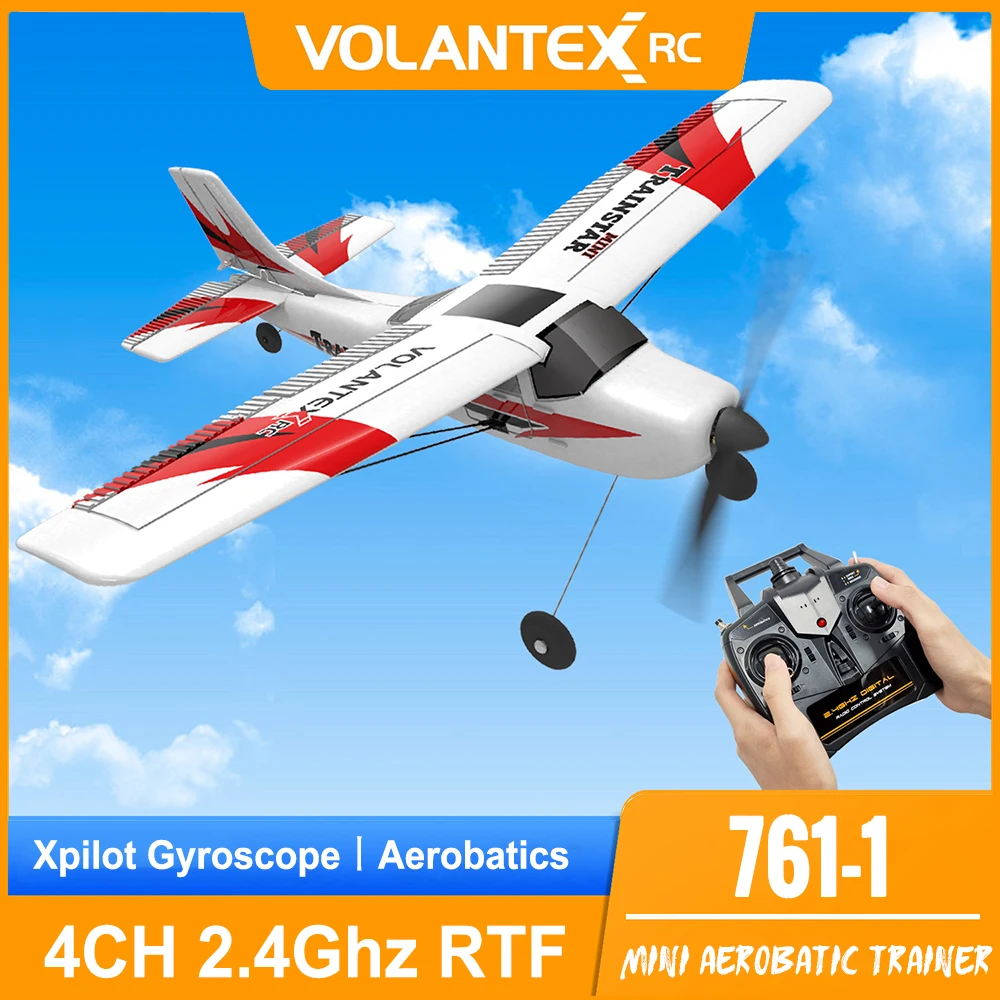 Volantex 761-1 RC Airplane 2.4GHz 4Channel Gyro Trainstar RC Plane Glider EPP Foam Trainer Warbird Fixed Wing RTF One-Key U Turn