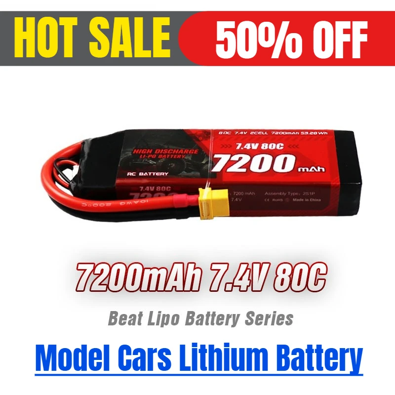 7200mAh 80C 7,4V/2S/modelauto's lithiumbatterij