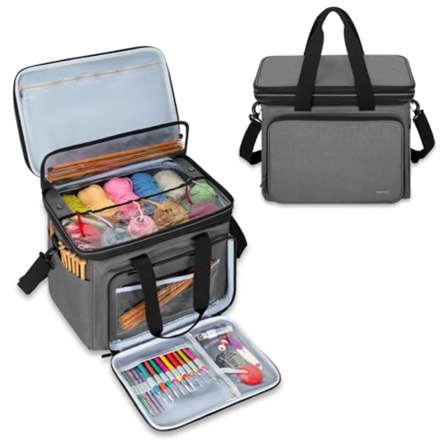 

Knitting Bag with Divider and Cover Portable Yarn Storage Organizer for Crochet Accessories and Knitting Needles Ideal for Knit