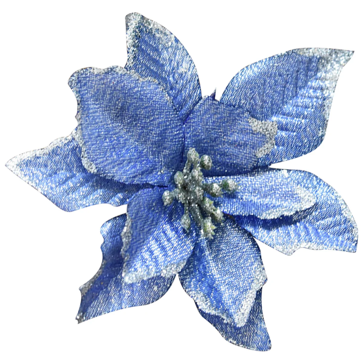 

1 Piece 13Cm Glitter Fake Flower Christmas Decor Artificial Bauble for Tree Wreath Table Blue Shiny Holiday Mansion Display