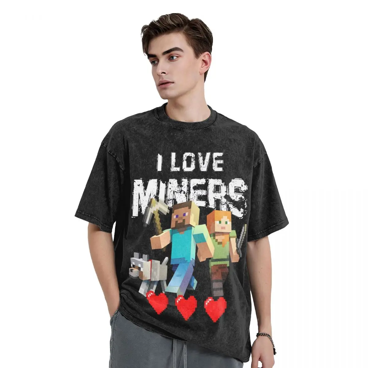 I Love Miners T-Shirt Beach Funny Meme Otaku Game Streetwear T-Shirts 2024 Cotton Tee Shirt Man Short-Sleeved Design Top Tees