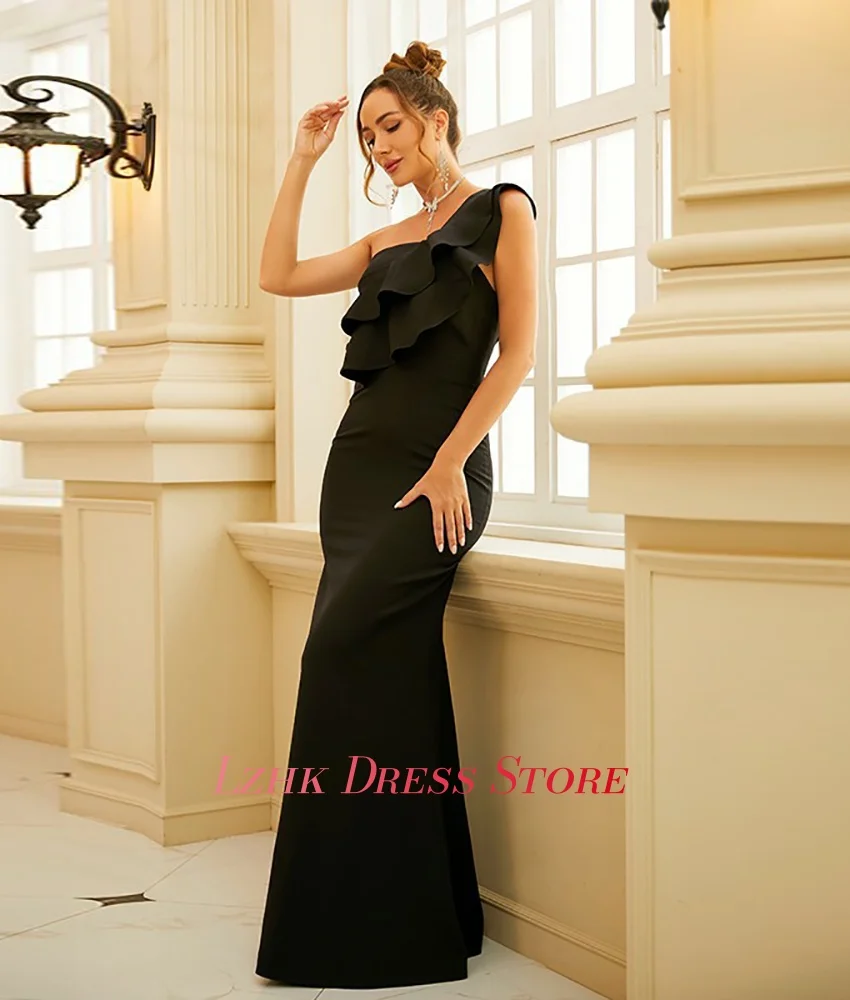 Vestido de noche con volantes escalonados y un hombro, Jersey Sexy personalizado, sirena, temperamento, sin mangas, largo hasta el suelo, vestidos de fiesta