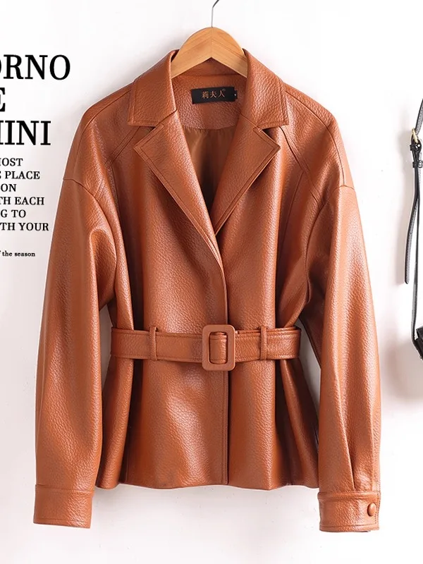 Real Leather Jaet Women ort Sle Spring Autumn New Model Waist Cinching Briti Sle eepskin Coat Trendy Commute Sle