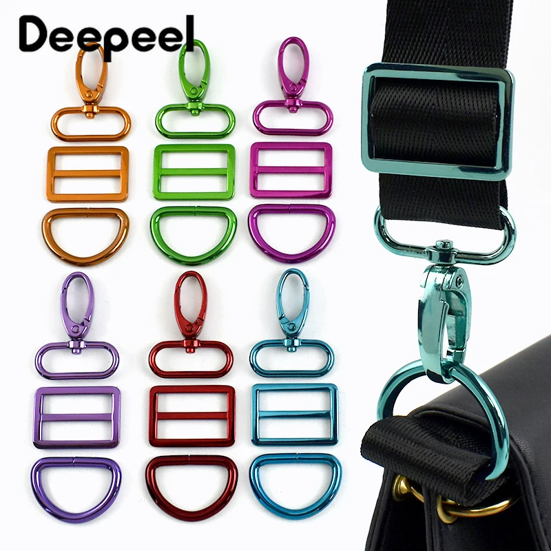 2/4Sets 20/25/32/38mm Metal Bag Buckle D Ring Lobster Hook Tri Glide Clasp for Bags Strap Webbing Carabiner Clips Accessories