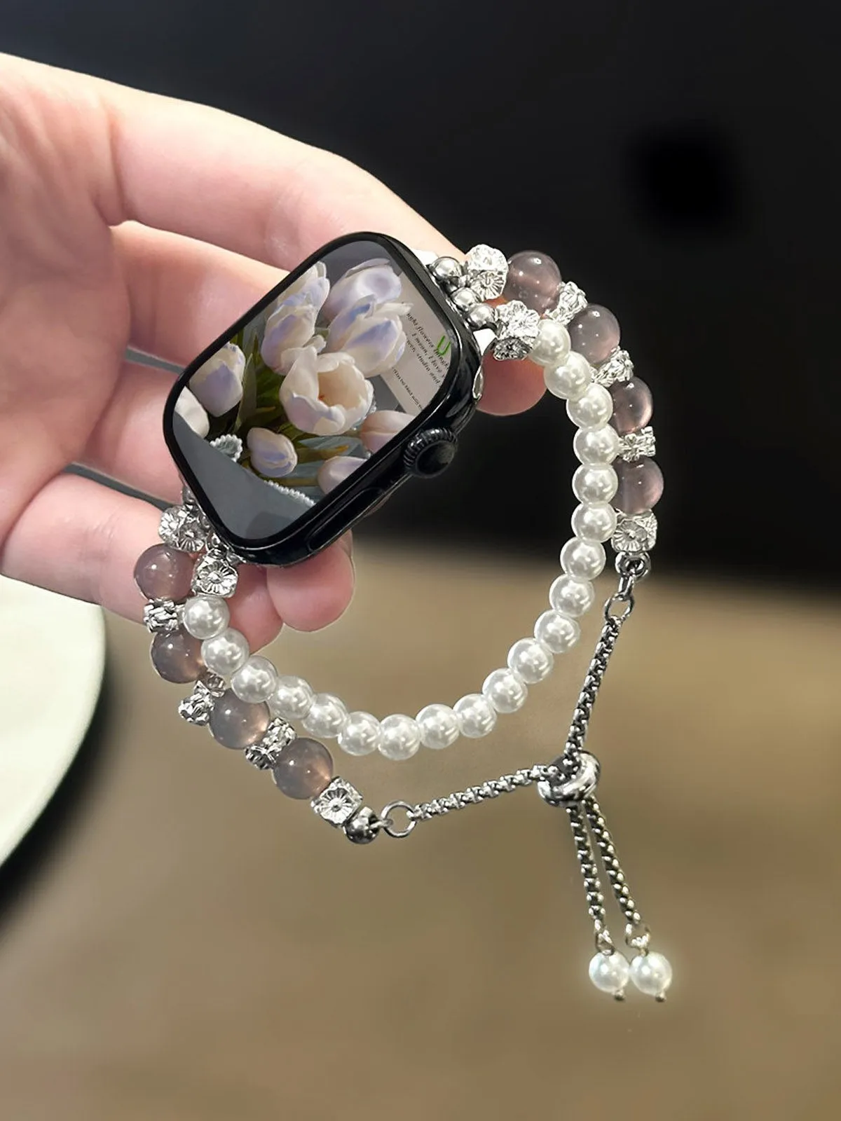 

Ремешок для iWatch с бусинами из серого агата, совместимый с моделями 38 мм, 40 мм, 41 мм, 42 мм, 44 мм, 45 мм, 49 мм, модный ремешок