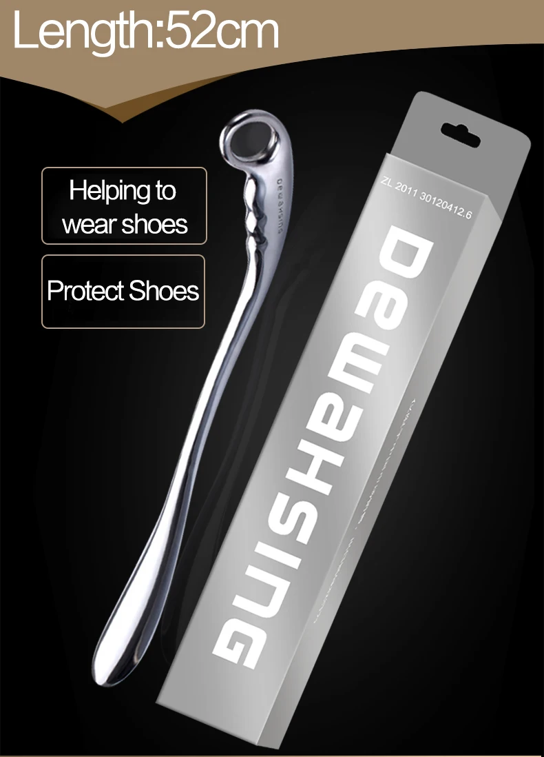 Professionelle 52 cm lange Schuhlöffel aus legiertem Metall zum bequemen Tragen von Schuhen, Horn und Löffel, Leder-High-Heel-Schuh-Hängelöffel – Detail 2