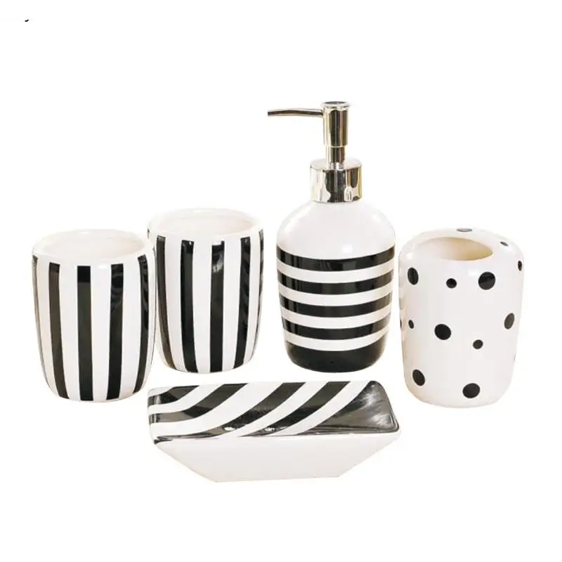 Household Bathroom Kit Black and White Ceramic Toothbrushing Cup Mouthwash Lotion Bottle Decoration Accessories